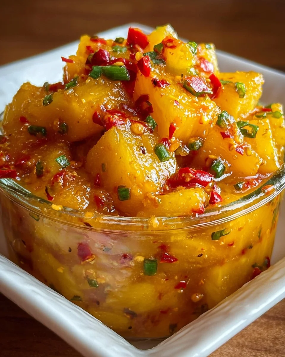 Ananas-Habanero-Chilisauce in einer Glasflasche