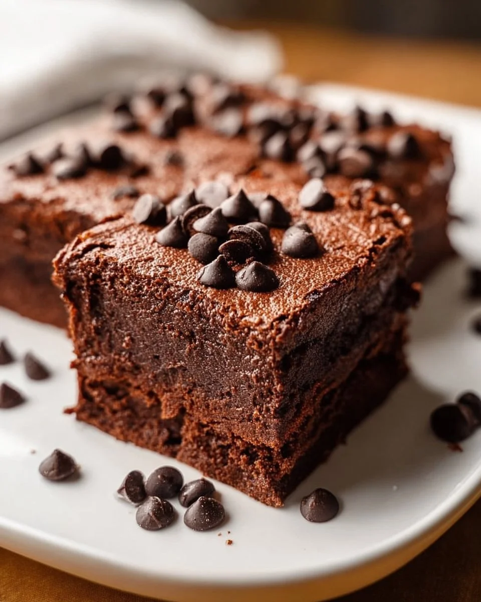 Leckere Cottage Cheese Protein Brownies auf einem Teller serviert