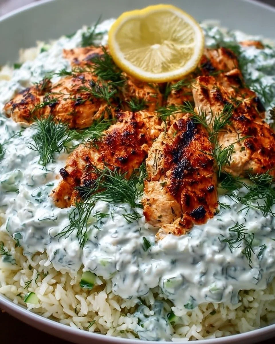 Dump- und Back-Hühnchen mit Tzatziki-Reis