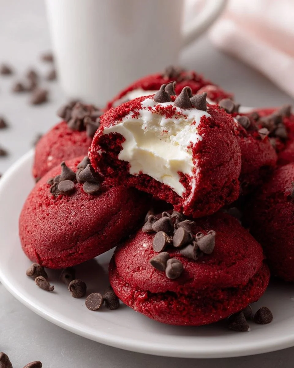 Essbarer Red Velvet Keksteig auf einem Teller, bereit zum Genießen.