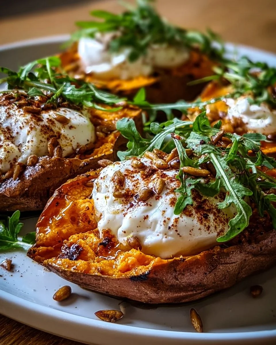 Gefüllte Süßkartoffeln mit Burrata