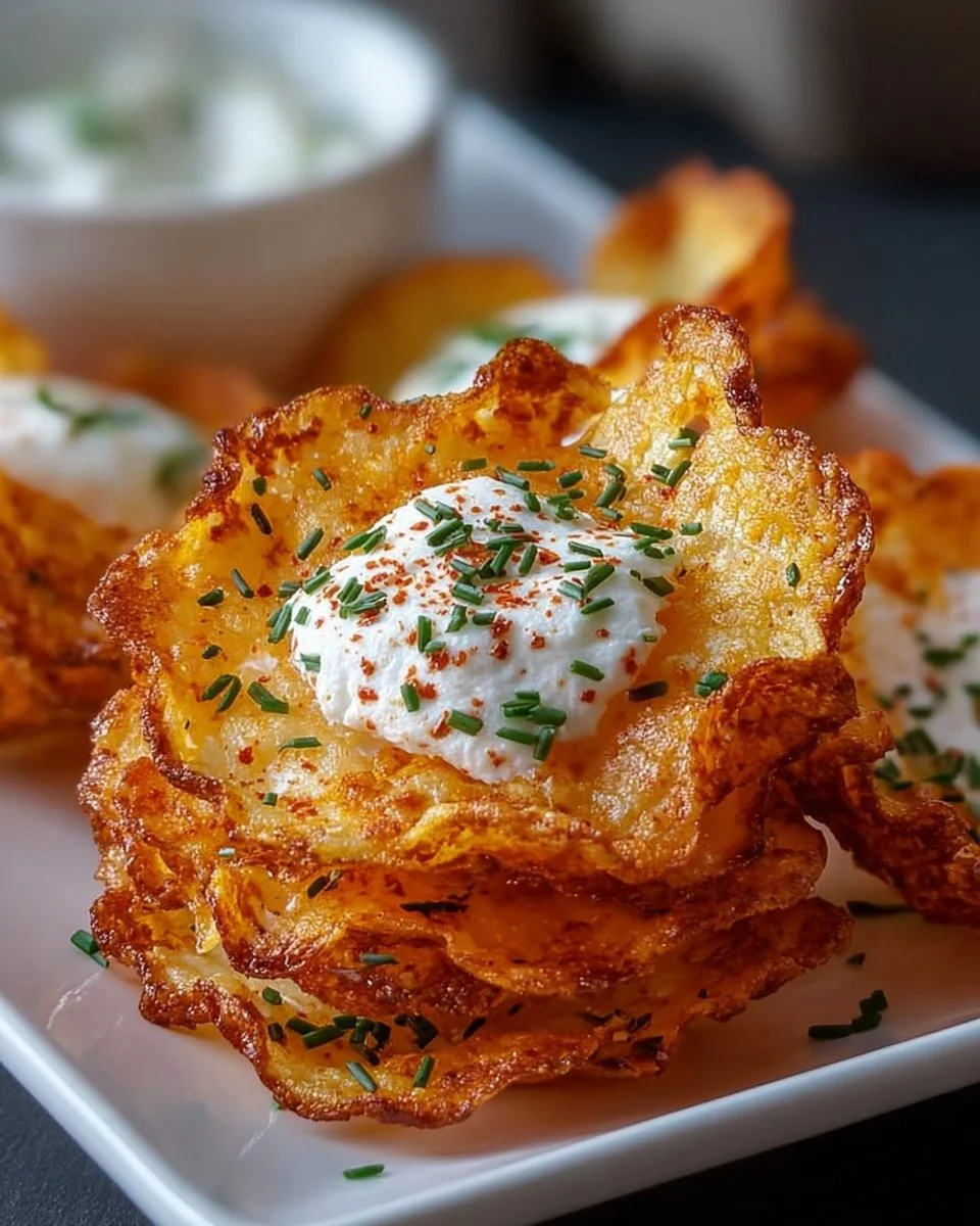 Köstliche Hüttenkäse-Chips in einer Schüssel serviert
