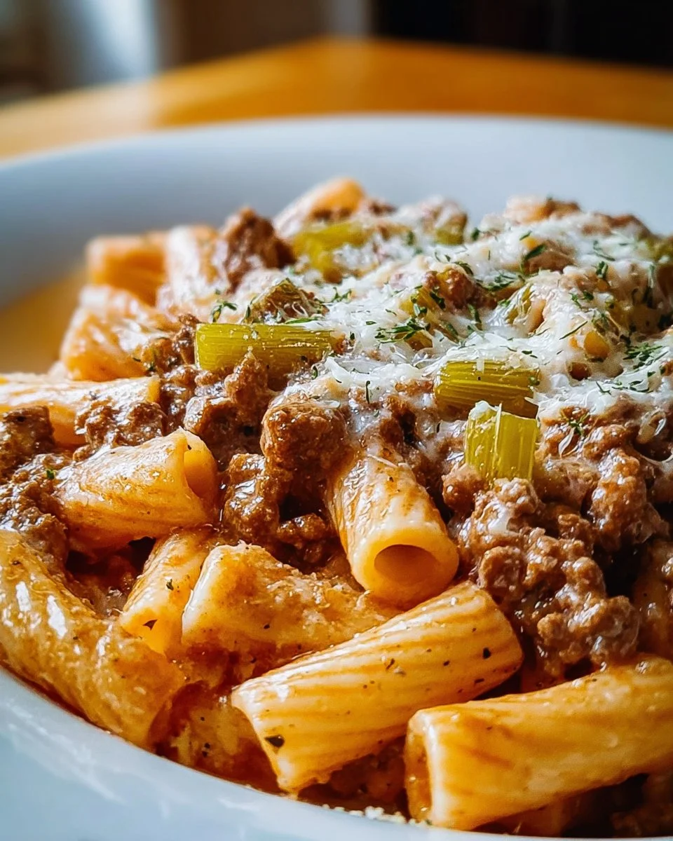 Käse-Lauch Pasta mit Hackfleisch