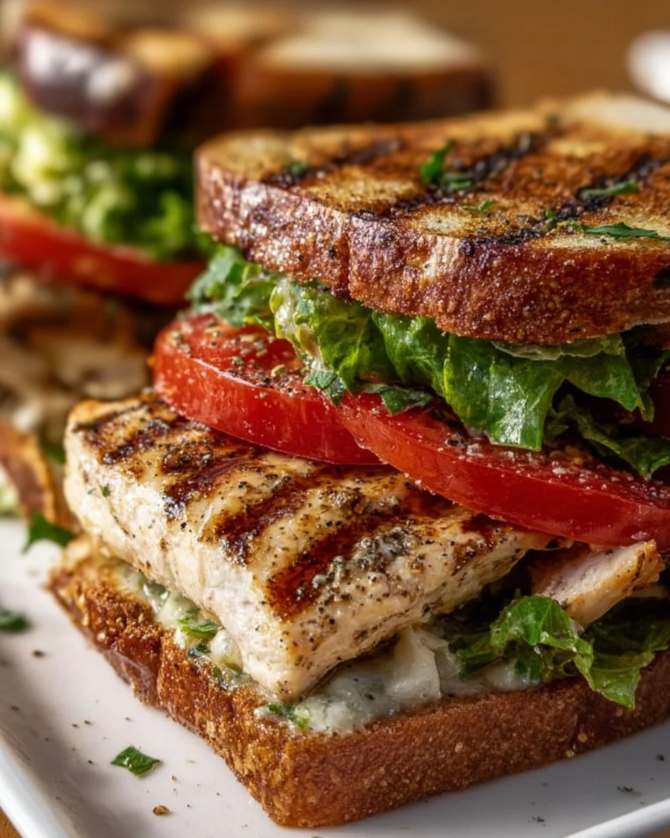 Knoblauchbutter-Salat, Tomaten- & Gegrilltes Hähnchen-Sandwich