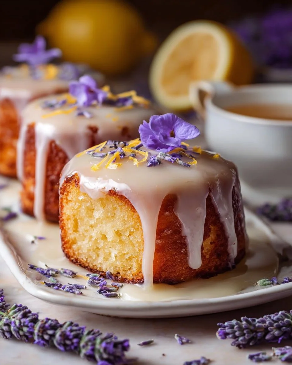 Mini-Zitronenkuchen mit Lavendelglasur