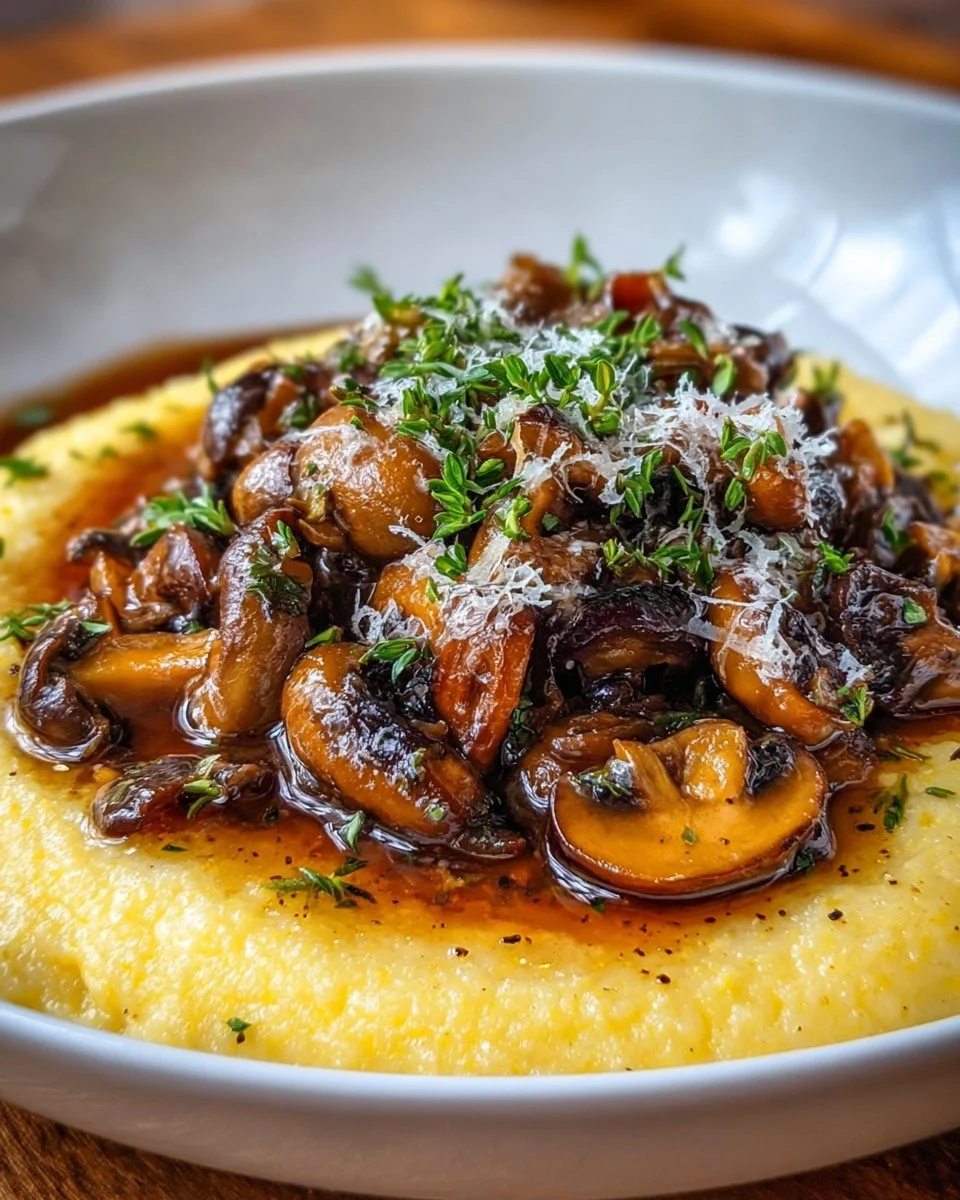 Pilzragout auf cremiger Parmesan-Polenta