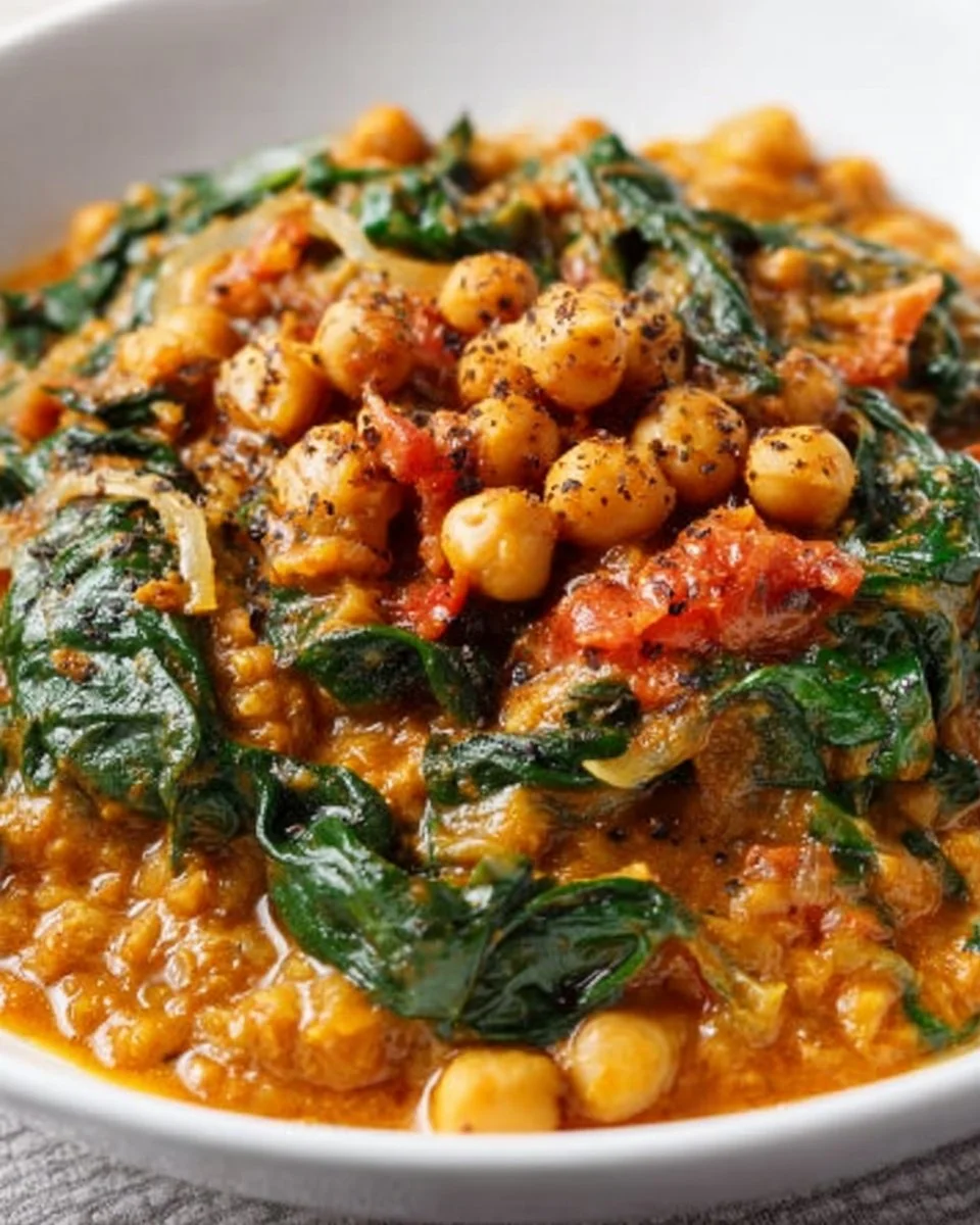 Spinat-Curry mit Kichererbsen und roten Linsen