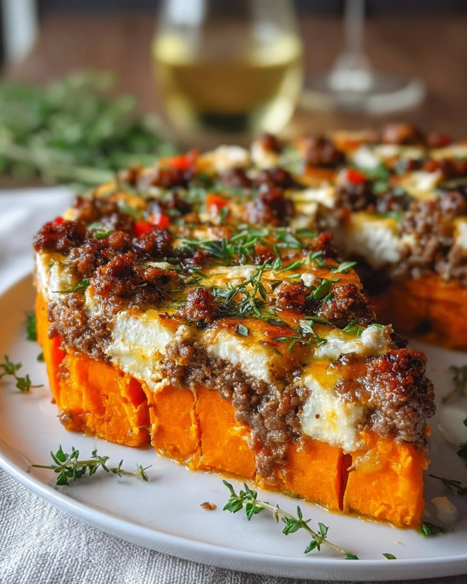 Süßkartoffel-Hackfleisch-Auflauf mit Feta
