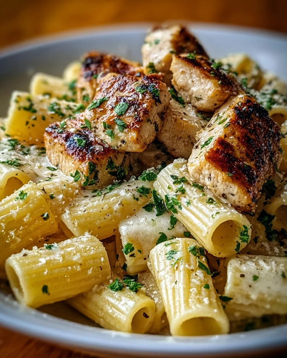 Zartes Hähnchen in Knoblauchbutter mit Rigatoni