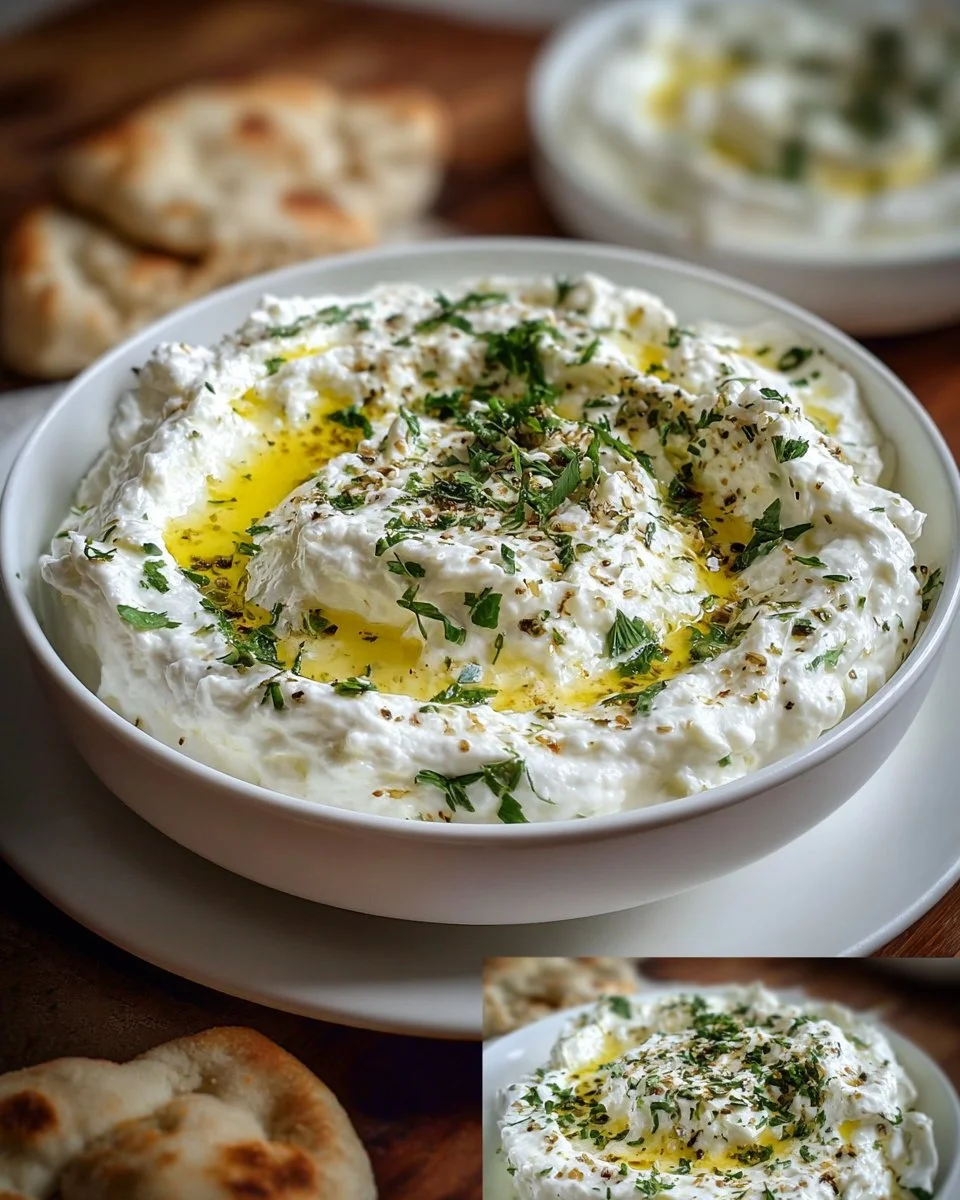 Cremiger Feta-Dip mit Knoblauch und Joghurt, ideal für Snacks und Partys.