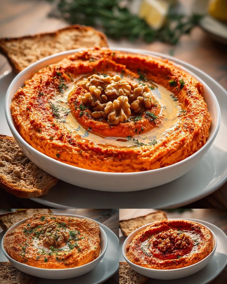 Cremiger Roter Paprika Walnuss Dip in einer Schale