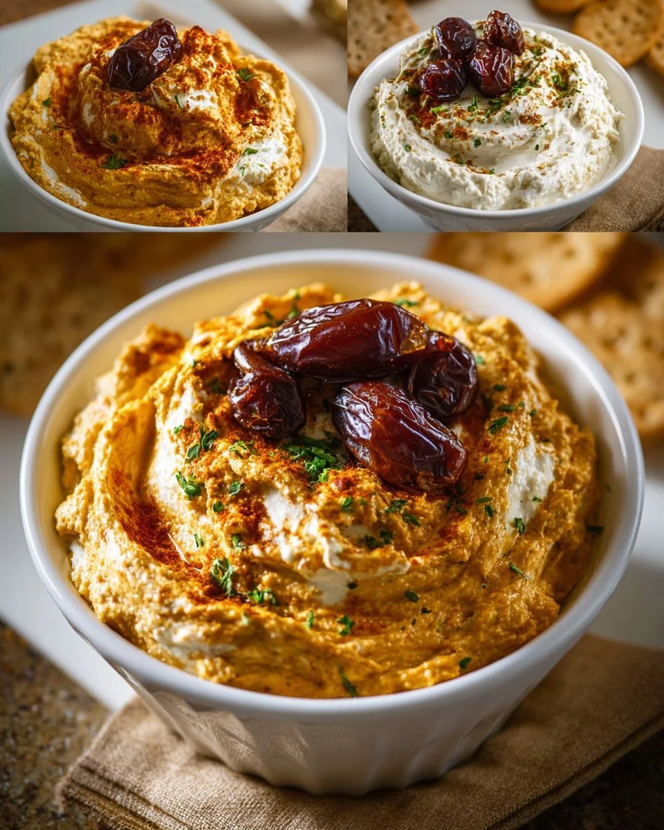 Curry-Dattel-Dip in einer Schüssel mit frischen Zutaten