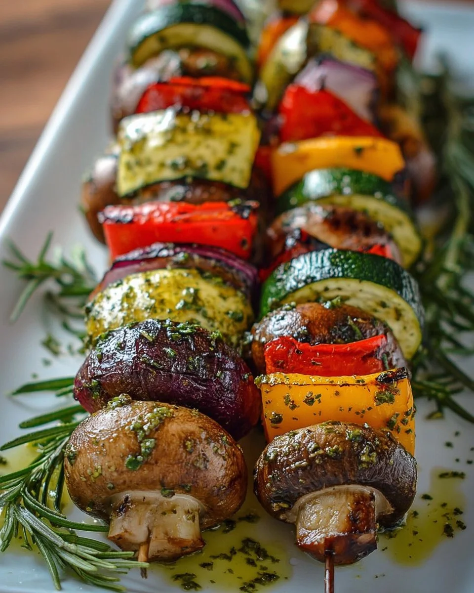 Grilled vegetable skewers with herb marinade