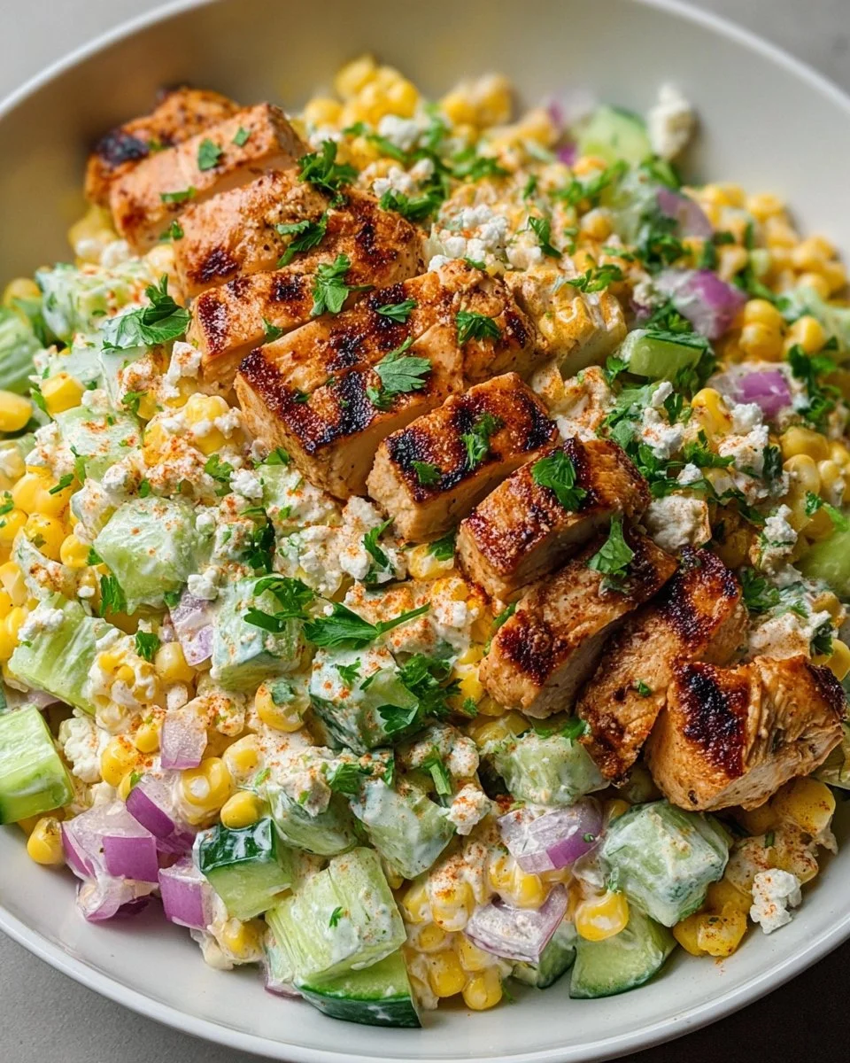 Straßenmais cremiger Gurken-Hühnersalat
