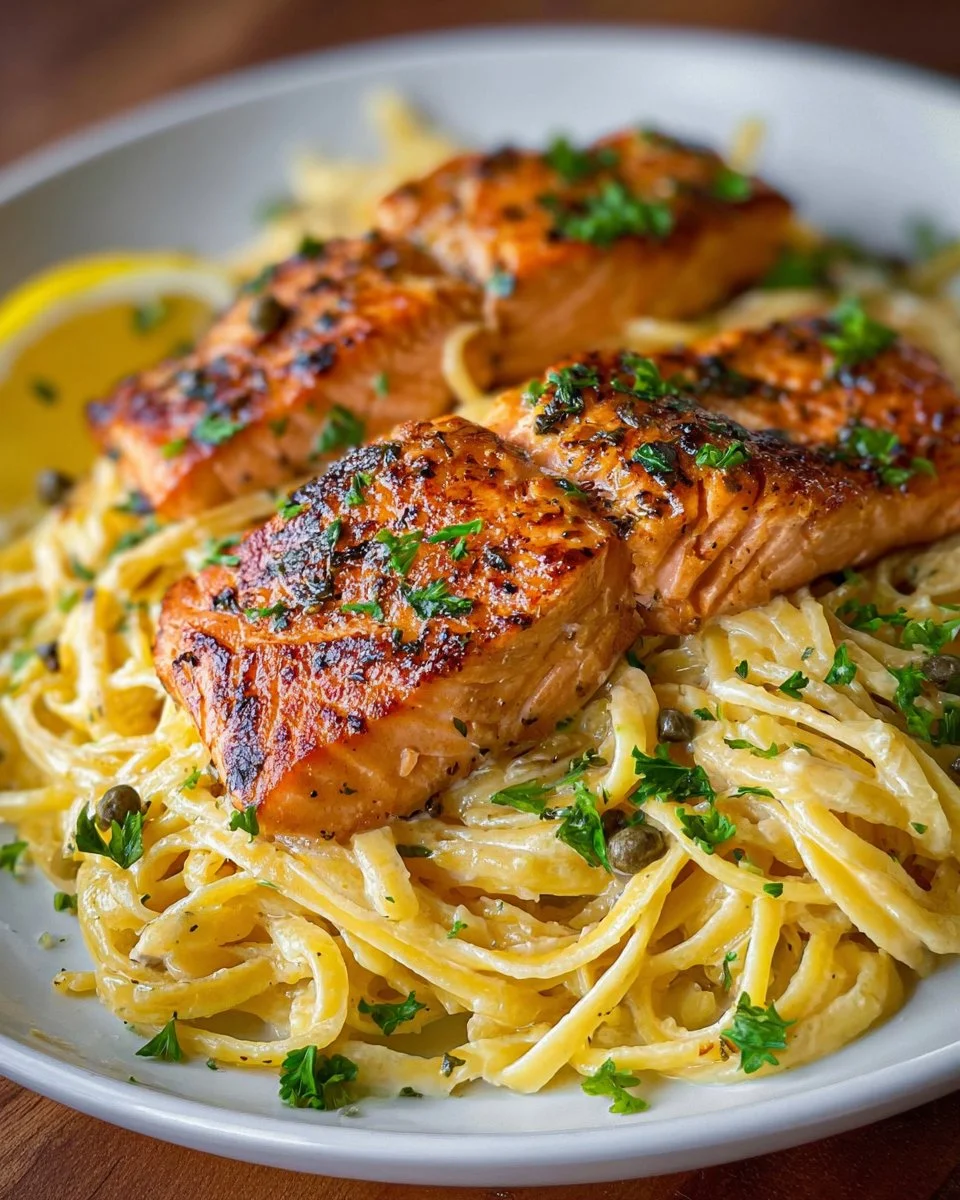 Cremige Honig-Senf-Lachs-Pasta