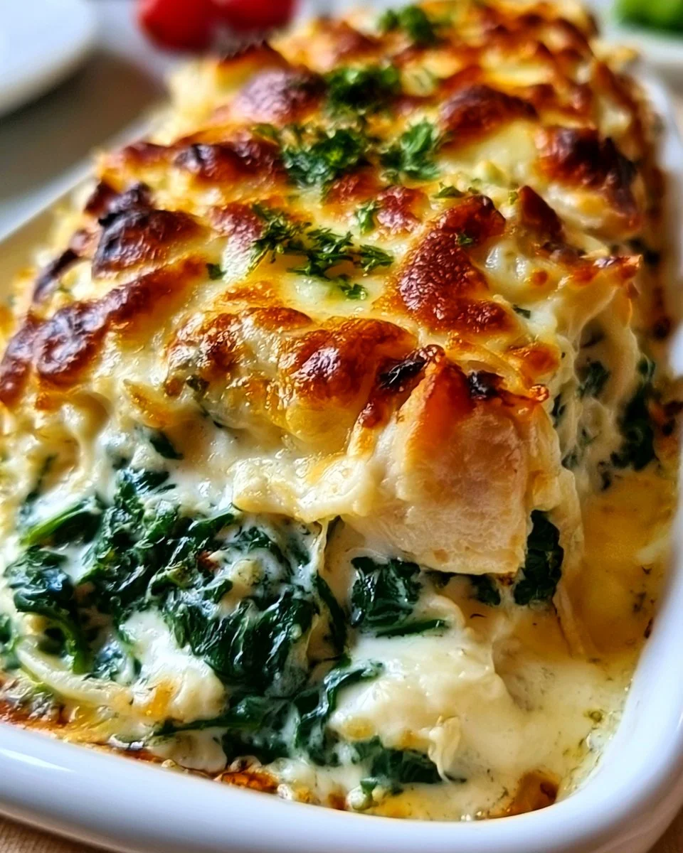 Cremige Hühnchen- und Spinatcasserole