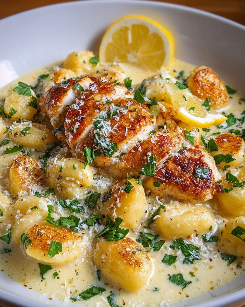Cremige Zitronen-Parmesan-Hühnchen-Gnocchi