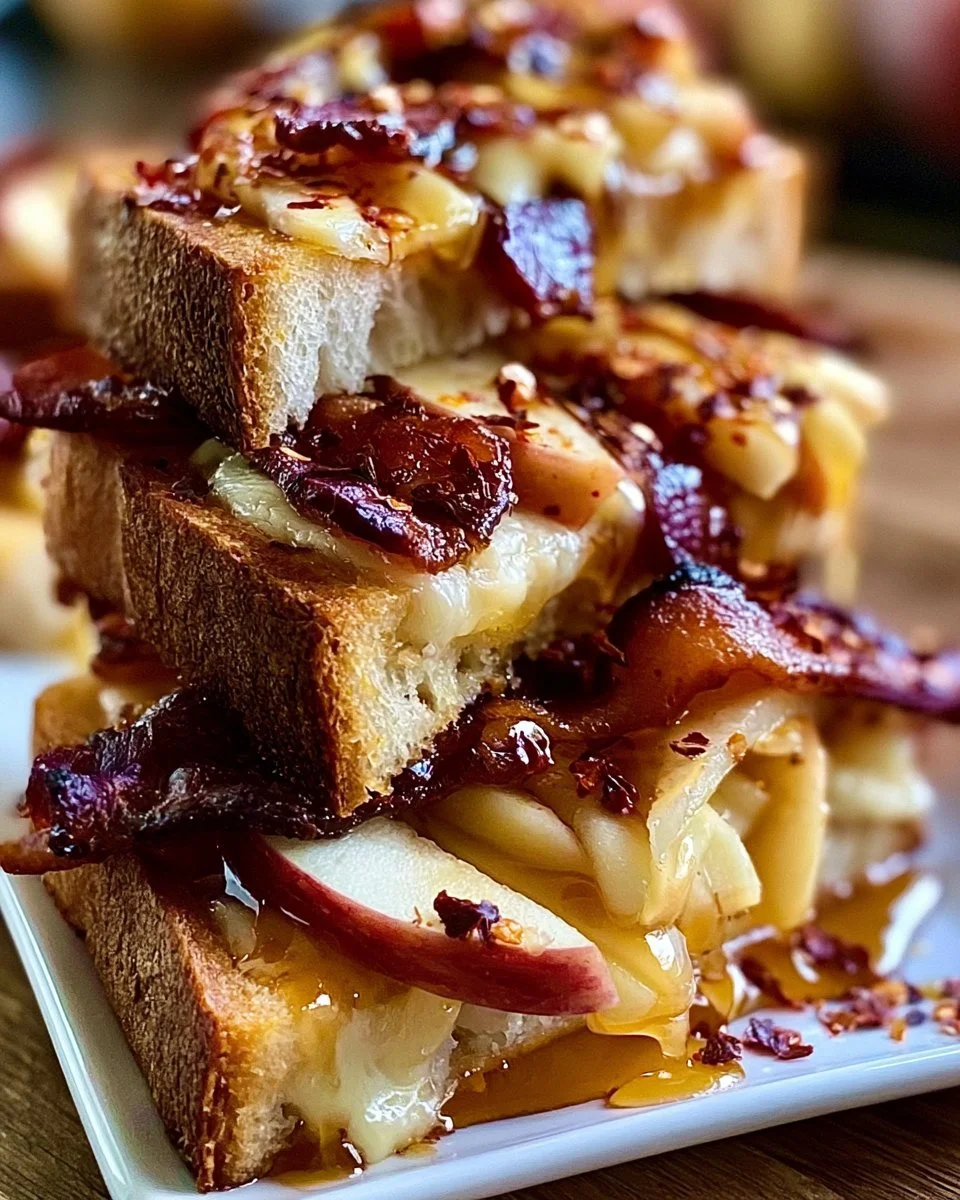 Heißer Honig-Apfel-Cheddar-Rindfleisch-Speck-Toast