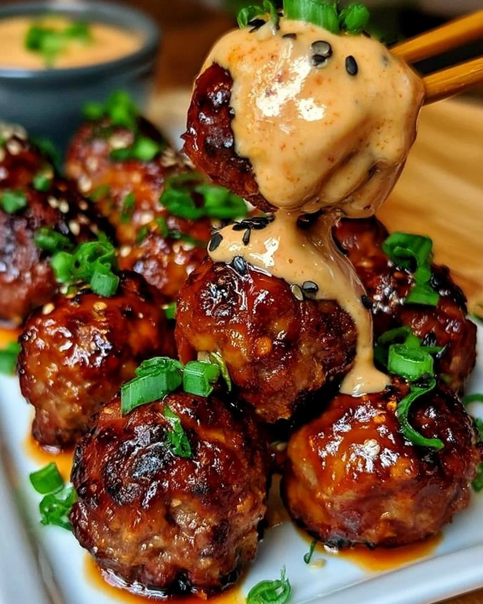 Koreanische BBQ-Fleischbällchen mit scharfem Mayo-Dip